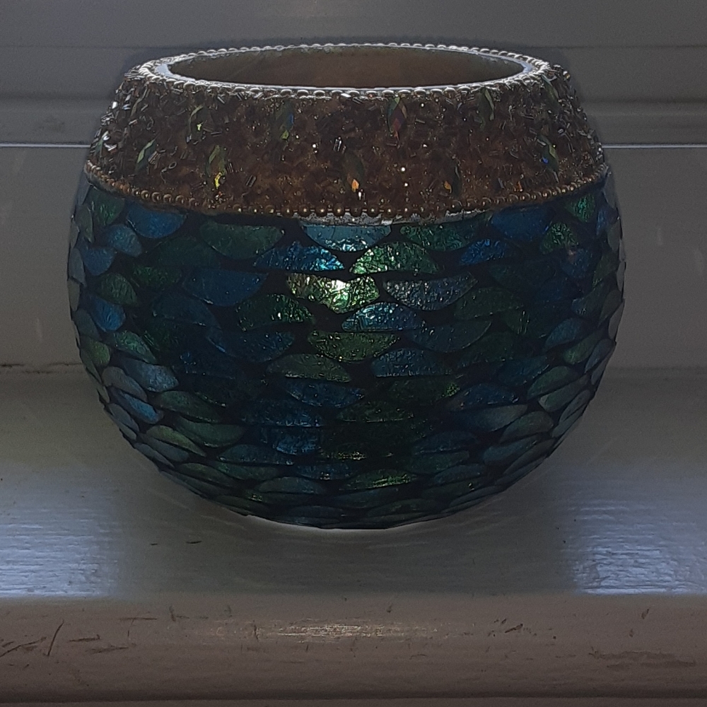 Decorative teal and gold home decor bowl